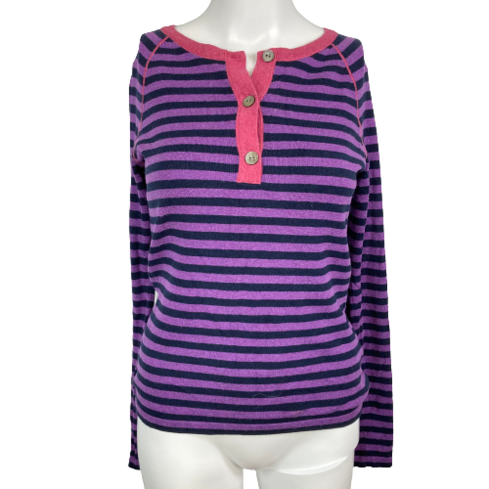 J McLaughlin Sweater Womens Sz XS Purple Striped Cotton Pullover Stretch
